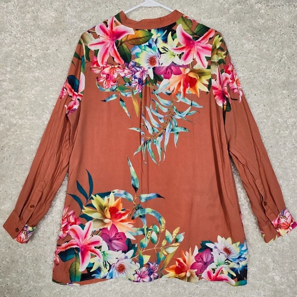 Soft Surroundings Shirt Womens Large Brown Button Up Long Sleeve Floral Boho - Picture 7 of 11